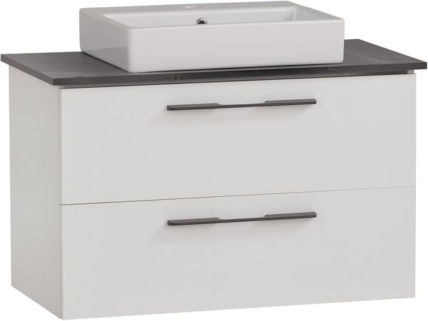 Schildmeyer Waschtisch Maxim 701858, eckiges Aufsatzbecken, weiß matt/Marmor Optik