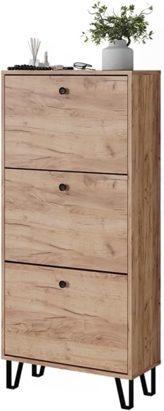Schuhkipper Siri Goldkraft Eiche 130 x 60 cm mit 3 Klappschubladen Vicco Bild 7