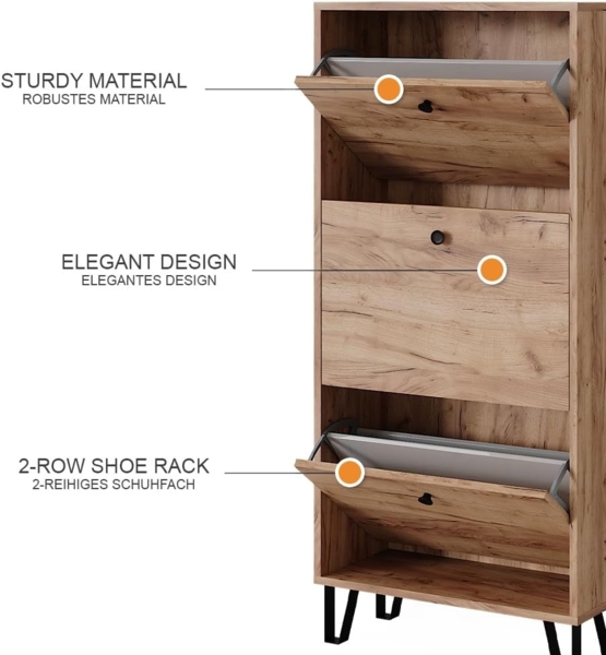 Schuhkipper Siri Goldkraft Eiche 130 x 60 cm mit 3 Klappschubladen Vicco Bild 9