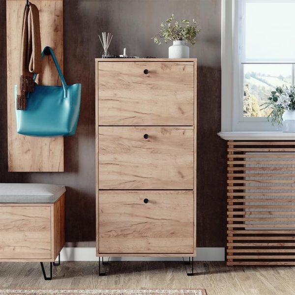 Schuhkipper Siri Goldkraft Eiche 130 x 60 cm mit 3 Klappschubladen Vicco Bild 4