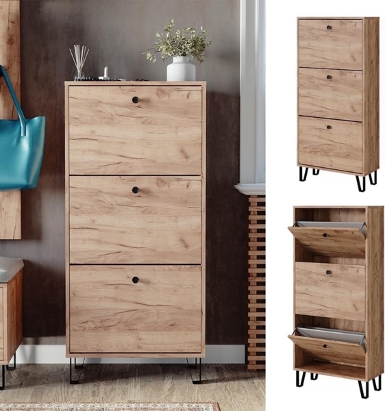 Schuhkipper Siri Goldkraft Eiche 130 x 60 cm mit 3 Klappschubladen Vicco Bild 2