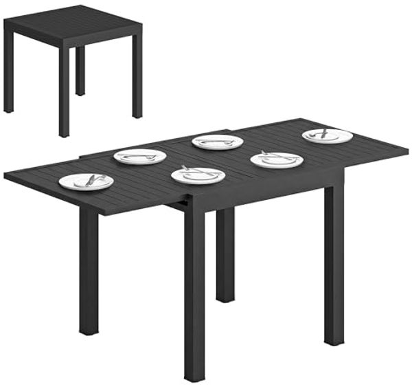 Outsunny Gartentisch mit Lamellenplatte (Balkontisch, 1-St, Aluminium Esstisch), für Garten, Balkon Terrasse Schwarz