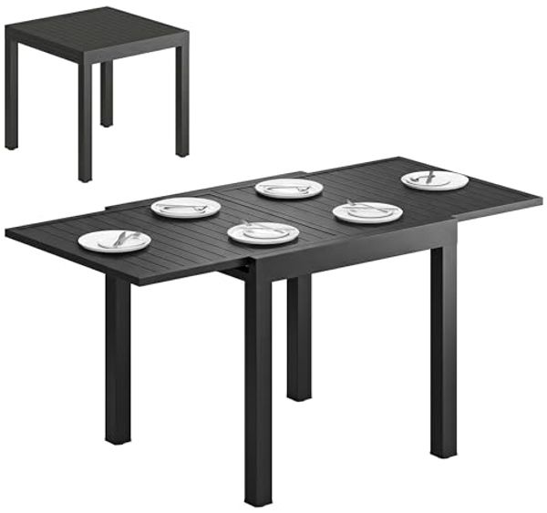 Outsunny Gartentisch mit Lamellenplatte (Balkontisch, 1-St, Aluminium Esstisch), für Garten, Balkon Terrasse Schwarz