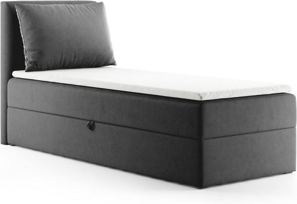 Boxspringbett Egro Mini mit Bettkasten und Kissen - Einzelbett mit Bonell-Matratze und Topper, Polsterbett (Dunkelgrau (Kronos 22), 90x200 cm)