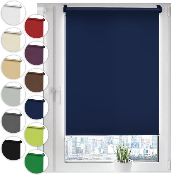 Verdunkelungsrollo Klemmfix ohne Bohren 90x130 cm Dunkelblau Verdunklungsrollo Fensterrollo Rollo Seitenzugrollo Klemmrollo für Fenster & Tür