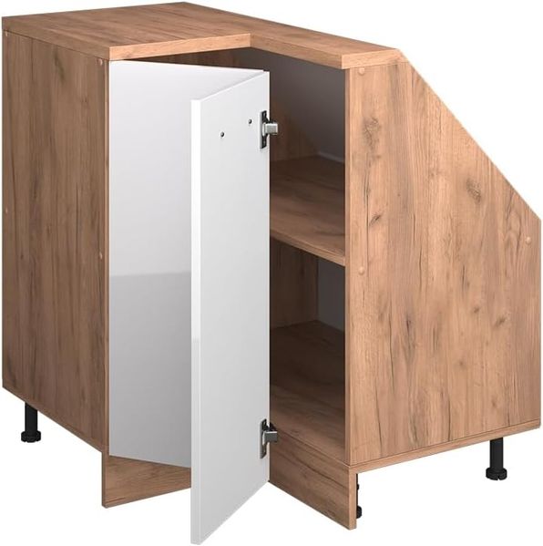 Eck-Küchenschrank für Dachschrägen R-Line Weiß Hochglanz 75.6 cm mit 1 Tür Vicco Bild 4
