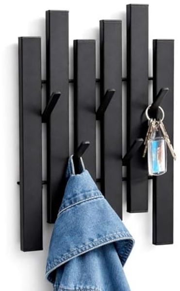 DanDiBo Garderobe Wand Schwarz Metall 96739 Wandgarderobe mit 5 Haken Schmal Garderobenpaneel Flurgarderobe Modern Hakenleiste Garderobenhaken
