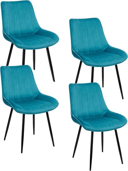 Baroni Home Set mit 4 modernen Stühlen mit Samtbezug und schwarzen Stahlbeinen für Wohnzimmer, Schlafzimmer, Esszimmer, 53 x 86 x 44 cm, Petrolblau