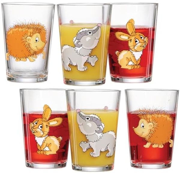 Ritzenhoff & Breker Kinderbecher Waldtiere, 6-teilig, 6-tlg, Glas, 3 verschiedene Tiermotive