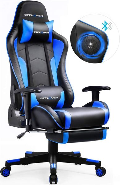 GTPLAYER Gaming Stuhl mit Fußstützen Bluetooth Lautsprecher, Blau
