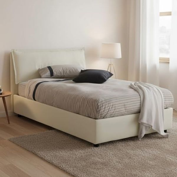 Talamo Italia - Doppelbett Claudia, Bettkasten mit Stoffbezug, 100 % Made in Italy, Öffnung vorne, geeignet für Matratzen 120x200 cm, Beige