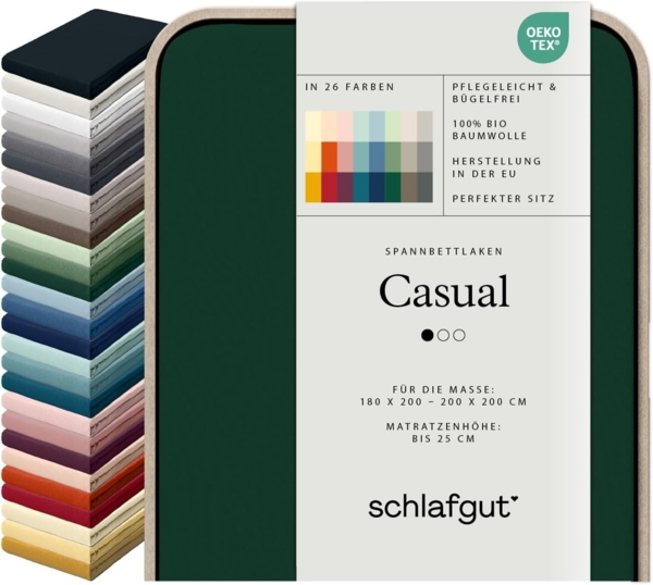 Schlafgut Spannbettlaken CASUAL u.a. in Gr. 90x200, 140x200 oder 180x200 cm, 100% Bio-Baumwolle, Jersey, Gummizug: rundum, (1 Stück), Bettlaken für Matratzen bis 25 cm Höhe, zuverlässig, langlebig, weich