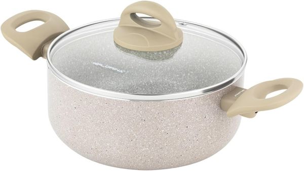 FLORINA Aluminiumtopf ISLA 2,4L I 20 cm I Aluminium Kochtopf mit Antihaftbeschichtung | Schnelles und gleichmäßiges Erhitzen | Soft-Touch-Griffe | Ästhetisches Design, Grau