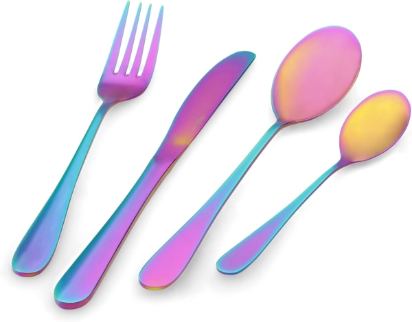 PINTINOX Besteck-Set Princess RAINBOW (24-tlg), 6 Personen, Edelstahl 18/10, mit außergewöhnlichem Rainbow-Effekt