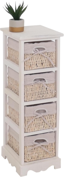 Regal Kommode mit 4 Korbschubladen 74x25x28cm, Shabby-Look, Vintage ~ weiß