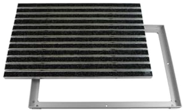 Emco Fußmatte Eingangsmatte DIPLOMAT + Rahmen Aluminium, Rips Anthrazit, rechteckig, Höhe: 15 mm, Größe: 600x400 mm, für Innen- und überdachten Außenbereich