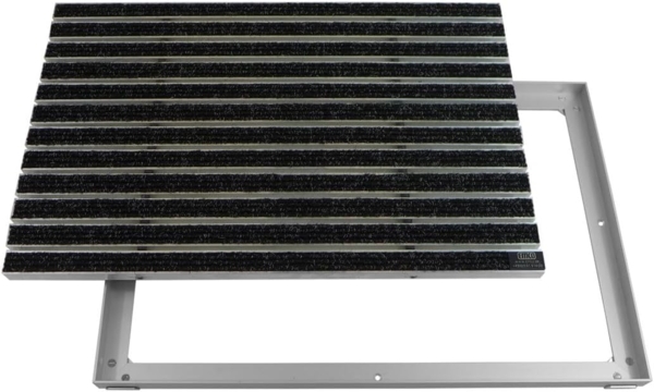 Emco Fußmatte Eingangsmatte DIPLOMAT + Rahmen Aluminium, Rips Anthrazit, rechteckig, Höhe: 15 mm, Größe: 600x400 mm, für Innen- und überdachten Außenbereich