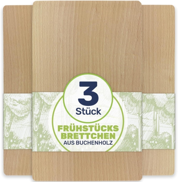 Gravidus Frühstücksbrett Frühstücksbrettchen Holzbrett Buche 22x12x1 cm, (3-St)