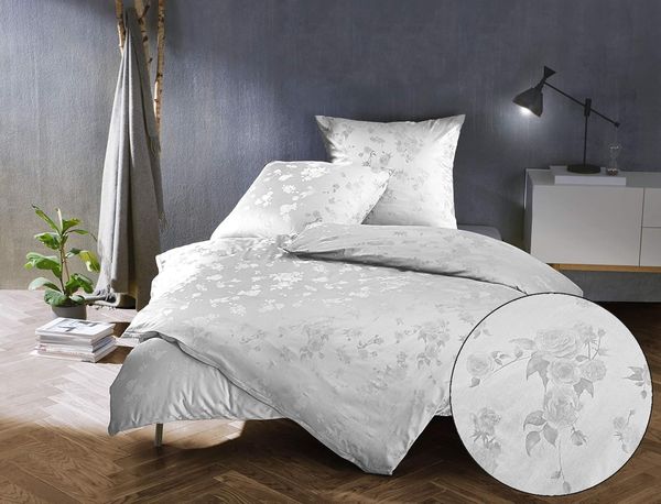 Bettwaesche-mit-Stil Mako Satin Jacquard Damast Bettwäsche Zoé Rose – weiß – Kissenbezug 40x80 cm