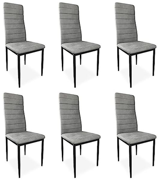 Homey Set mit 6 gepolsterten Stühlen für Wohnzimmer, Esszimmer, Finish in Marengo, Schwarze Beine, Modell Yrsa, Aluminium, 40 cm (B) x 42 cm (T) x 96 cm (H)