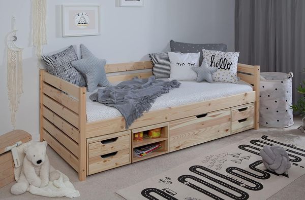 Funktionsbett "Naomi" 90x200 Kiefer massiv inkl. Schubkästen nach Wahl