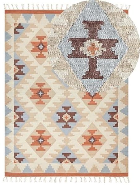 Kelim Teppich Baumwolle mehrfarbig 160 x 230 cm geometrisches Muster Kurzflor DILIJAN