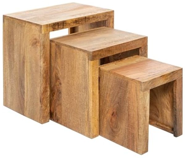 riess-ambiente Beistelltisch MAKASSAR 45cm natur (Set, 3-St), Massivholz · Handarbeit · Holztisch · Mangoholz