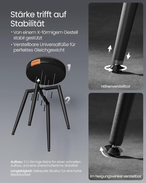 Vasagle Esszimmerstühle (4 St), Sitzhocker, EKHO Series, Kunstleder, 48,2 cm hoch, tintenschwarz Bild 7