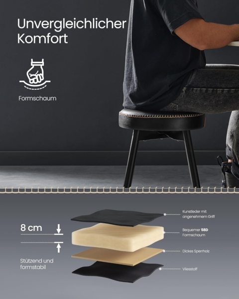 Vasagle Esszimmerstühle (4 St), Sitzhocker, EKHO Series, Kunstleder, 48,2 cm hoch, tintenschwarz Bild 6