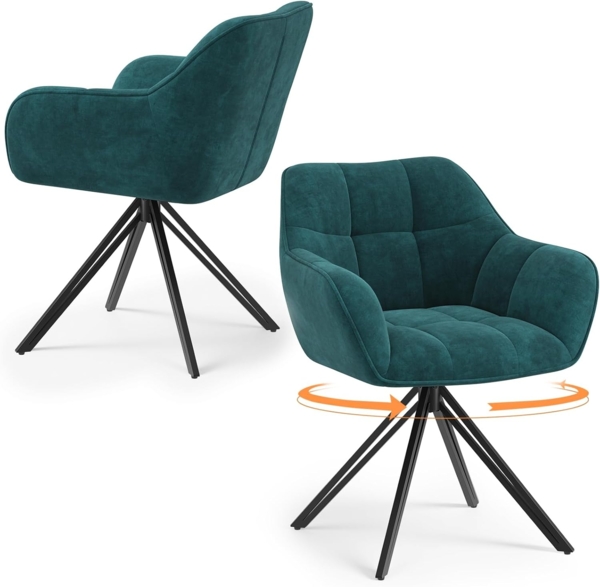 COLAMY Drehstühle für Esszimmer, 2er Set, Drehbare Polsterstühle mit Armlehnen und Rückenlehne, Bequeme Küchenstühle für Wohnzimmer & Essbereich, Grün