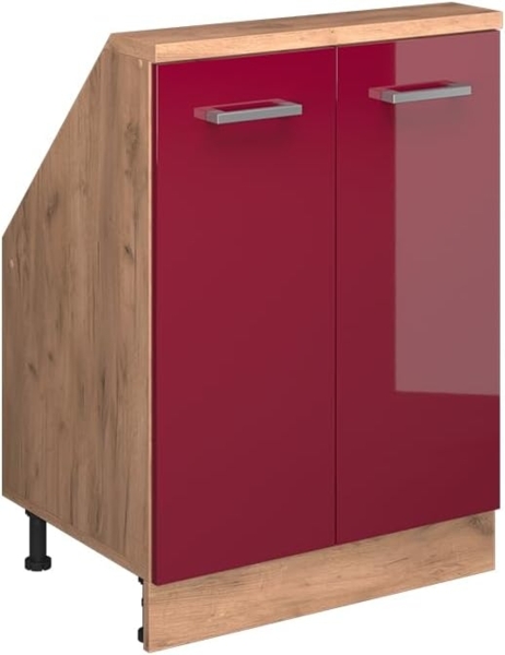 Dachschrägenschrank Rion Rot Hochglanz/Goldkraft Eiche mit 2 Türen Vicco