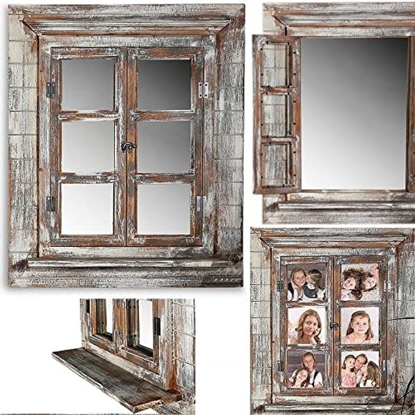 Wandspiegel Spiegel Bilderrahmen Fensterladen Fotorahmen Holz 64cm Ablage Deko