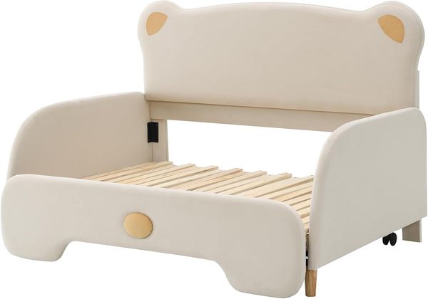 SOFTWEARY Kinderbett mit ausziehbarer Liegefläche (140x110cm/140x200cm), Schlafsofa mit Bettfunktion Bild 6