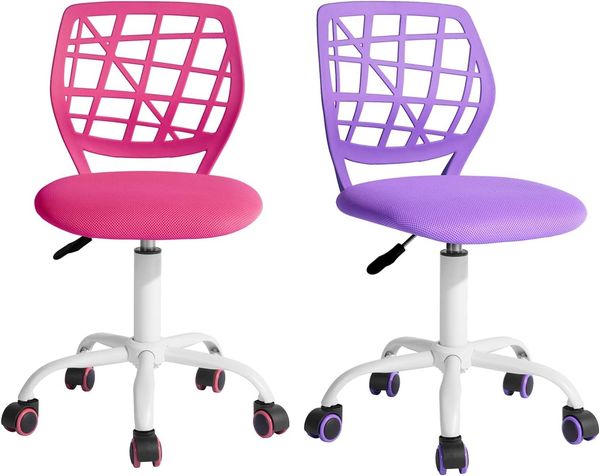 FurnitureR 2 Stück Home Office Stuhl, ergonomisch, verstellbar, Höhe Swivel Rolling, Computerstuhl für Zuhause, Büro und Studie, Metall, Rosa, Lila, 38,5 x 40 x 75 cm – 87 cm