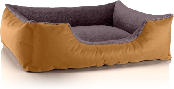 BedDog Hundebett TEDDY, Hundesofa aus Cordura und Microfaser-Velours, waschbares Hundebett mit Rand, Hundekissen vier-eckig (L) ca. 80x65x18cm, GOLDEN-BROWN (gold/braun)
