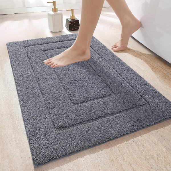 DEXI Badteppich rutschfeste,weicher Badezimmerteppich Wasserabsorbierend Badematte maschinenwaschbar Badvorleger für Dusche,Badewanne und Toilette - Grau,40x60 cm