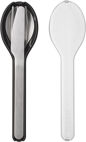 Mepal - Besteck 3-teiliges Set Ellipse - Besteck-Set für unterwegs - Besteht aus einem Messer, Gabel & Löffel - Besteck-Set mit Reiseetui - Edelstahl - Nordic black