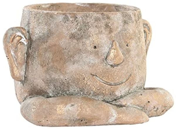 DKD Home Decor Blumentopf Gesicht Golden Zement Shabby Chic 18 x 20 x 13 cm