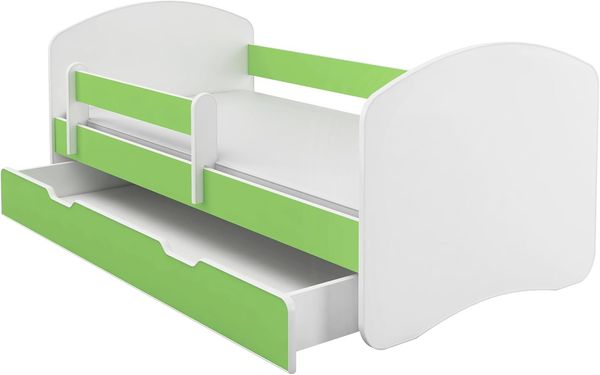 Kinderbett Jugendbett mit einer Schublade und Matratze Weiß ACMA II (140x70 cm + Schublade, Grün)