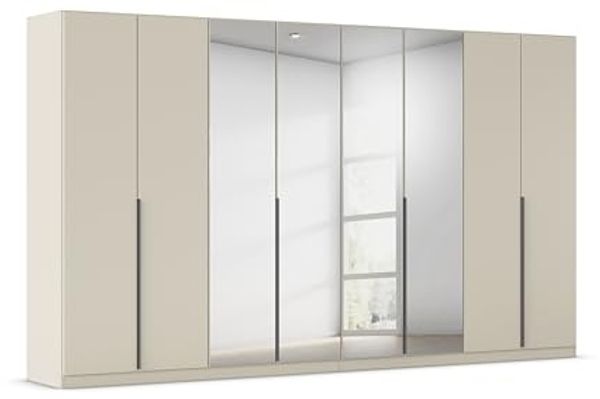 Rauch Möbel Alabama, Kleiderschrank für Schlafzimmer, Kinderzimmer, Wohnzimmer, Garderobe, Flur, 8-türig, Spiegel, mit Zubehör Basic, Farbe Beige, Breite 360 cm
