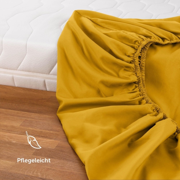 Blumtal® Mikrofaser Spannbettlaken 200x220 cm - Oekotex zertifiziertes Bettlaken 200x220 cm - Spannbetttuch 200x220 cm - Leintuch 200x220 - Bettlaken 200x220 cm - Bettbezug Gelb - Spicy Mustard Bild 5