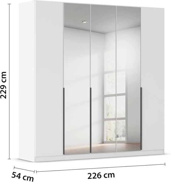 Rauch Möbel Alabama, Kleiderschrank, Garderobenschrank, 5-türig, Spiegel, Zubehör Classic, 3 Kleiderstangen, 9 Einlegeböden, Farbe Weiß, Griff Grau metallic, 226 x 229 x 54 cm Bild 3