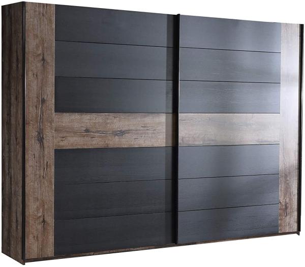 FORTE Bellevue Kleiderschrank, Holzwerkstoff, Braun/Schwarz, 269,9 x 209,7 x 61,2 cm