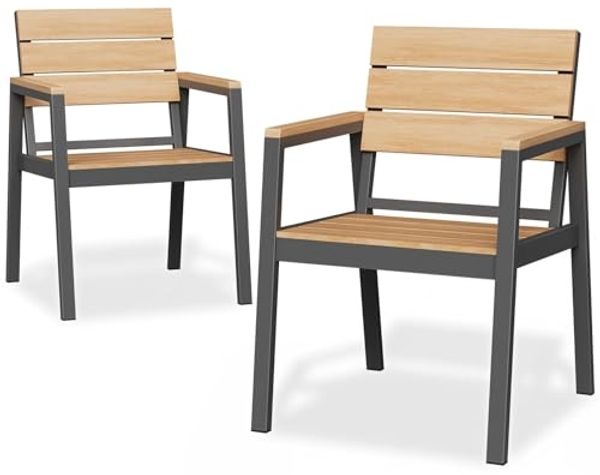 JUMMICO klappbarer Gartenstuhl mit breiter Rückenlehne, Voll-Aluminium, Holzoptik