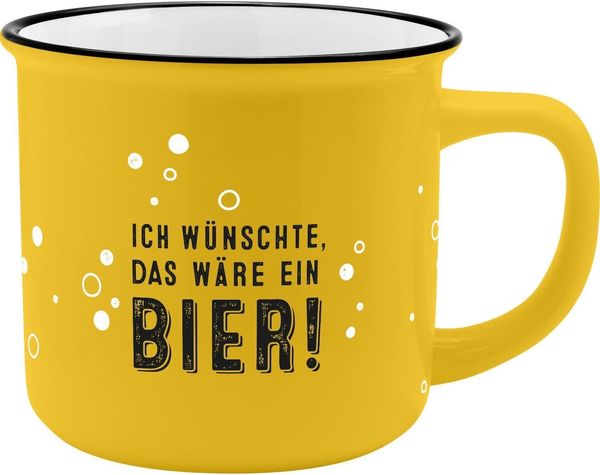GRUSS & CO Becher mit Motiv "Bier" | New Bone China Porzellan, Emaille-Optik, 35 cl | Lustiges Geschenk, Frühstück | 73912