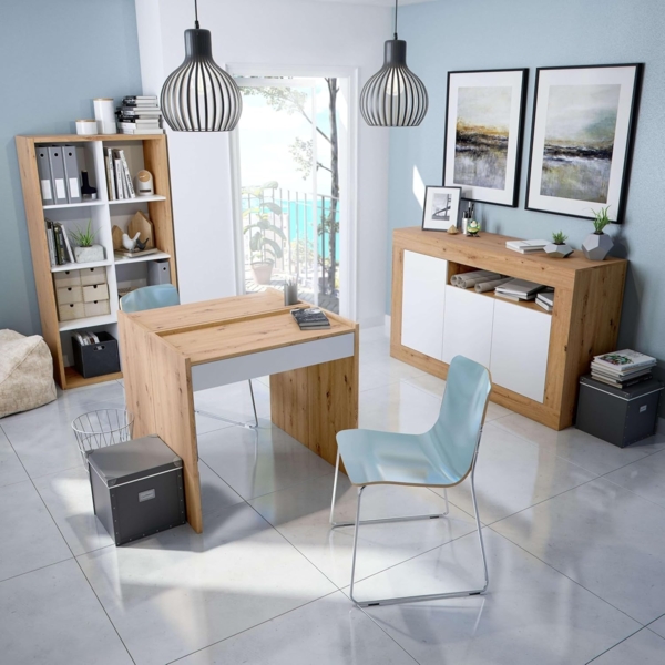 Habitdesign Anrichte mit 3 Türen, Buffet für Wohnzimmer, Beistellschrank, Modell Baltik, Weiß Artik und Nodi-Eiche, Maße: 144 cm (B) x 87 cm (H) x 42 cm (T) Bild 6