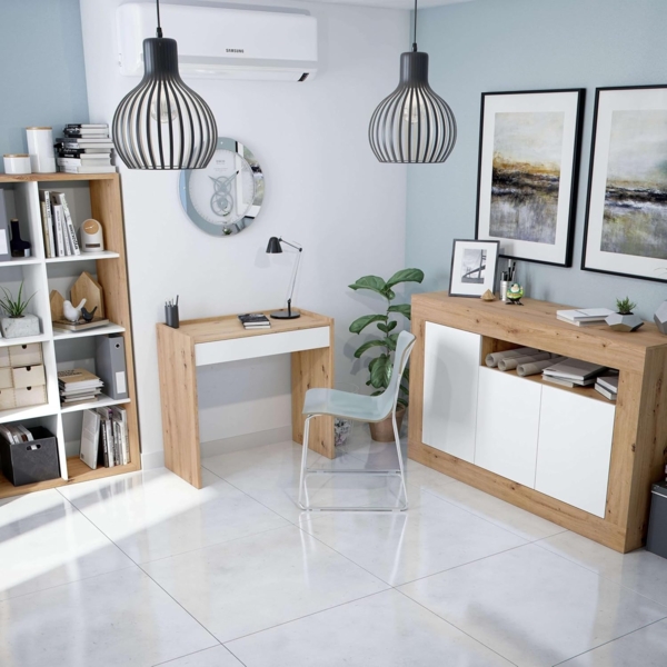 Habitdesign Anrichte mit 3 Türen, Buffet für Wohnzimmer, Beistellschrank, Modell Baltik, Weiß Artik und Nodi-Eiche, Maße: 144 cm (B) x 87 cm (H) x 42 cm (T) Bild 8