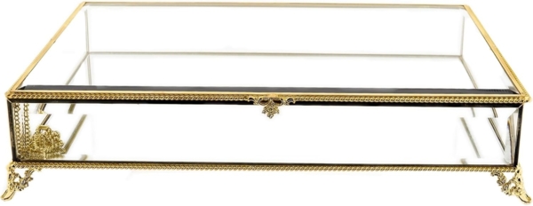 Glas-Box mit Spiegelboden, 35 x 25 x 8 cm - Aufklappbare Deko-Box, Gold