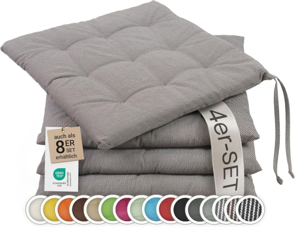 ZOLLNER Stuhlkissen, 40 x 40 x 3 cm, mit Bindebänder, für Indoor und Outdoor