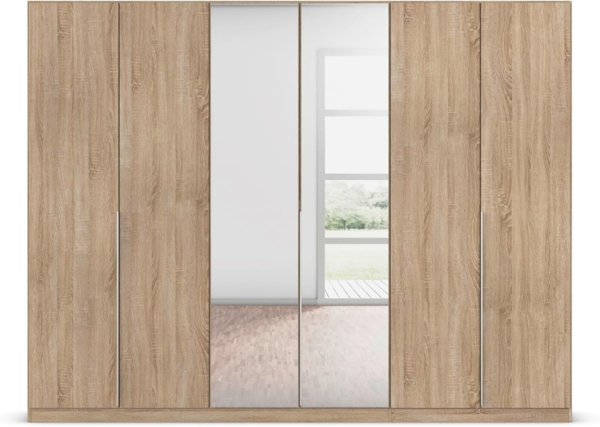 Rauch Möbel Alabama Schrank Kleiderschrank Drehtürenschrank Eiche Sonoma mit Spiegel 6-türig inklusive Zubehörpaket Classic 3 Kleiderstangen, 6 Einlegeböden BxHxT 271 x 210 x 54 cm Bild 8